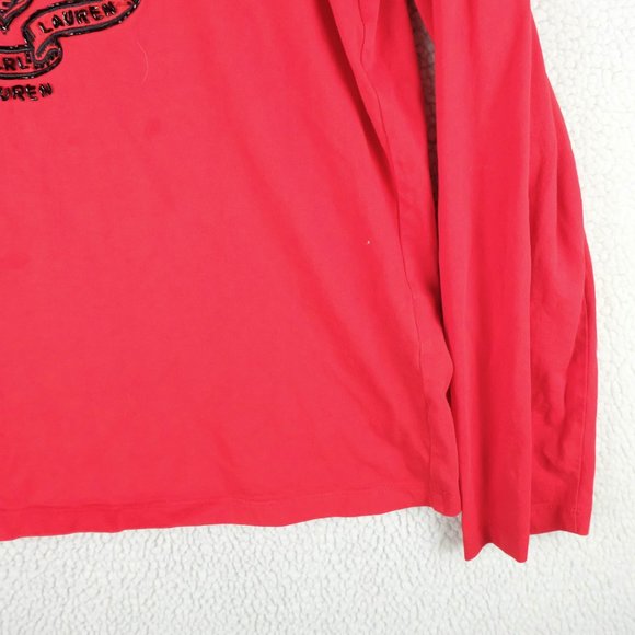 Lauren Ralph Lauren T Shirt Womens Large Red Beaded Preppy Logo Long Sleeve - Picture 4 of 10